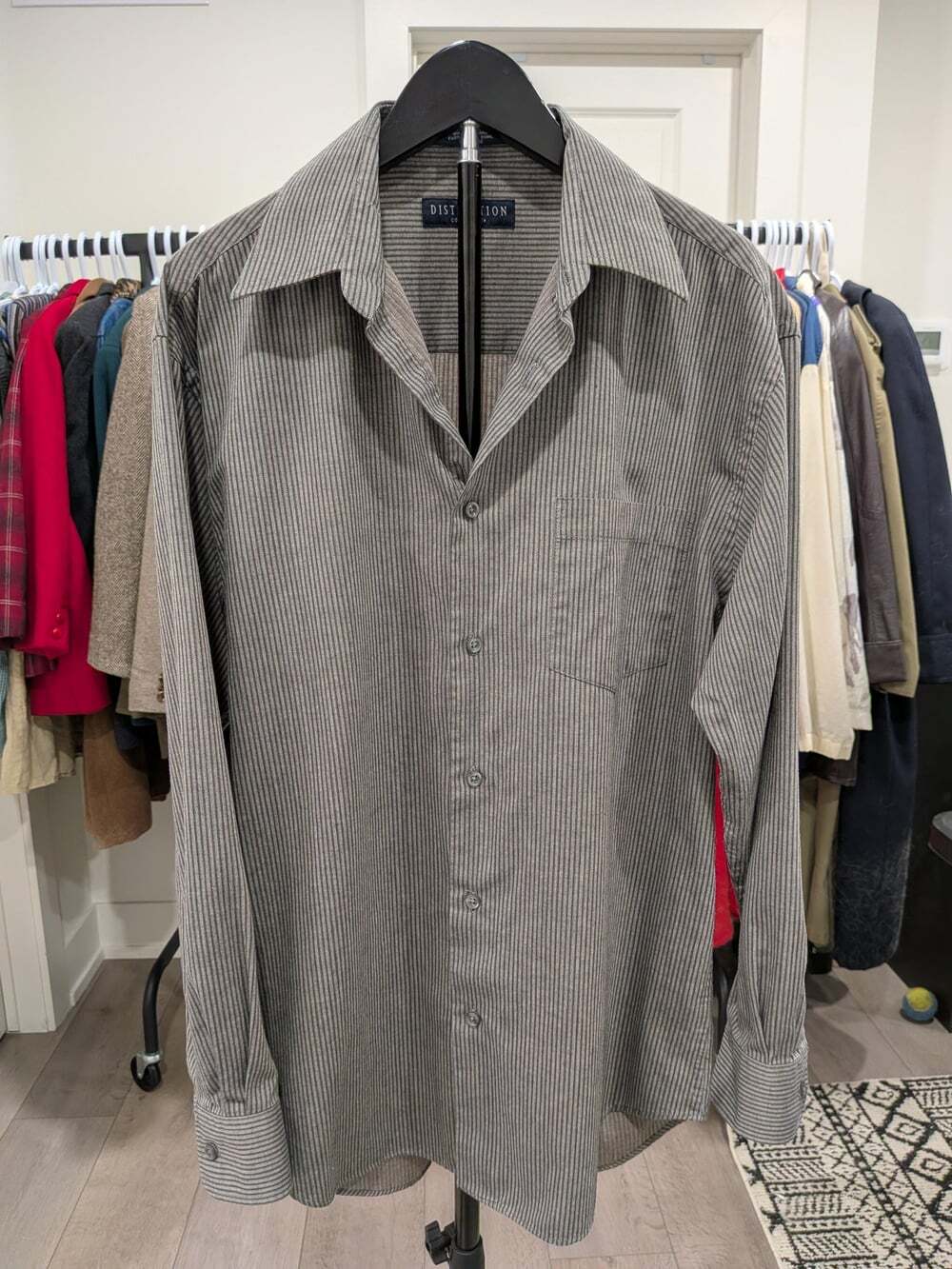 Vintage Distinction Cotton Touch Striped Button Down Shirt 15-15.5 Medium Grey B